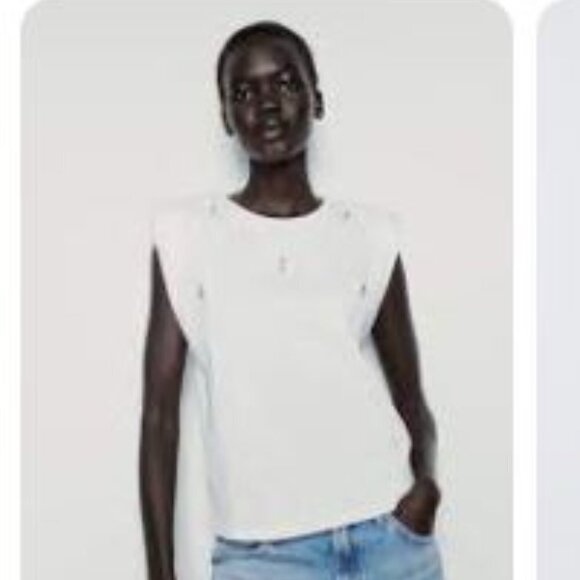 ZARA Woman T-SHIRTS | REGULAR FIT DROP SLEEVE T-SHIRT - White Small NWT - Picture 1 of 7